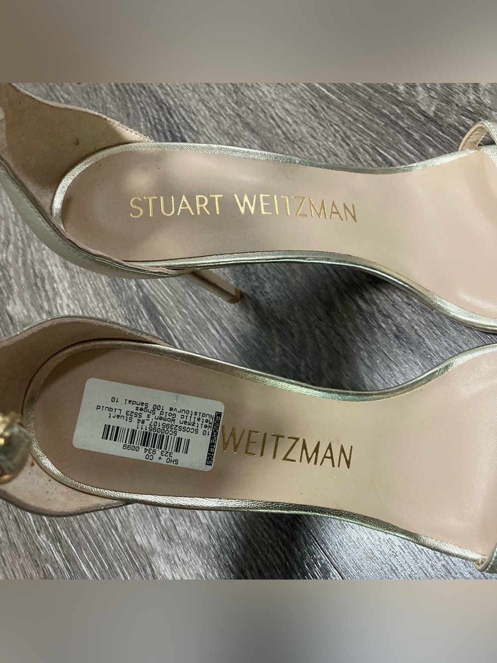Stuart Weitzman Nudistcurve 100 Liquid Metallic Gold Sandal Heels Size 10 - Picture 4 of 9